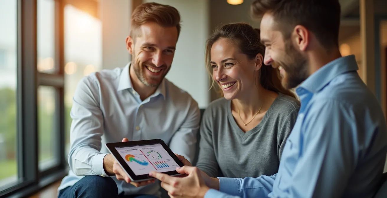 Un conseiller énergétique en discussion avec un client dans un bureau moderne