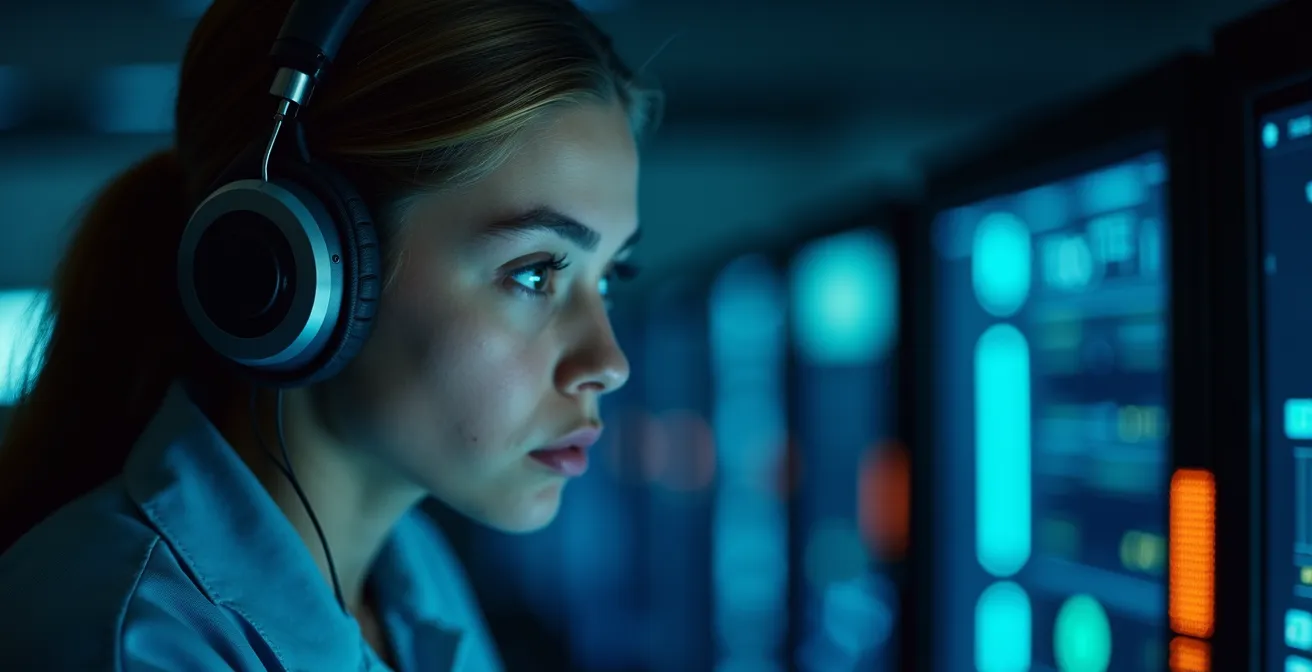 Expert en cyberdéfense analysant des données de sécurité